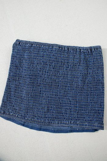 Women Sail Blue Vintage Bow Front Smocked Back Denim Tube Top | Sleeveless Tops